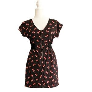 Gianni Bini GB Dress Zipper Front Bow Print Polka Dot Mini Dress Size Small